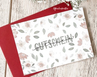 Card voucher with matching envelope in red or yellow