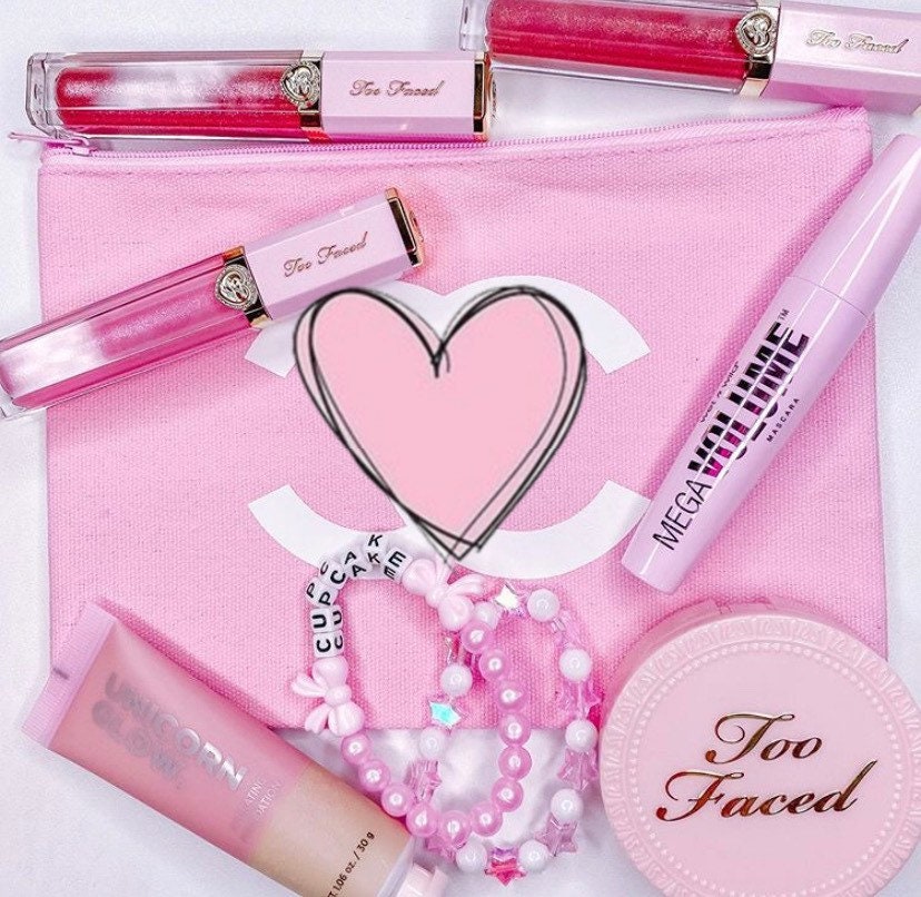 Pink Pouch with White Designer Inspired Vinyl Pouch Etsy