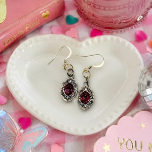 Ruby Red Vintage Style Rhinestone Dangle Earrings, Western Cowgirl Jewelry, Antique Gold Drop Earrings, Boho Gift for Her