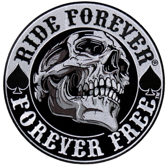 SKULL CROSS BONES EMBROIDERED IRON ON 3 INCH MC BIKER PATCH