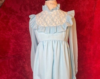 Vintage 70s cottage core blue prairie dress