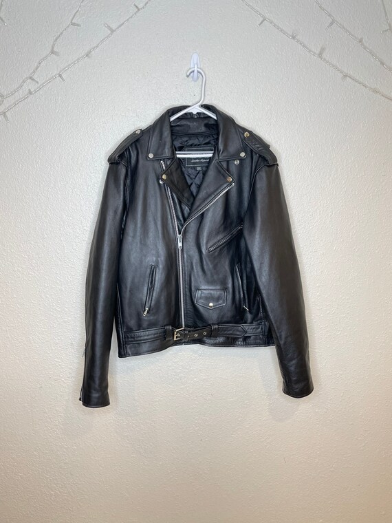 Unik 90s black leather moto motorcycle jacket - image 3