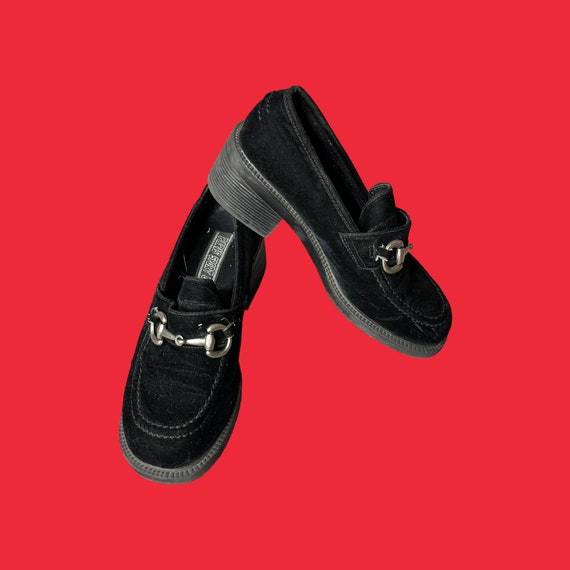 90s vintage black velvet platform loafers