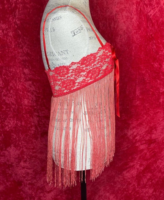 Vintage red fringe burlesque lingerie piece - image 5