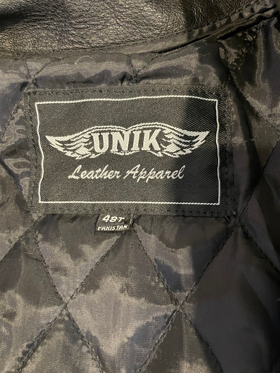 Unik 90s black leather moto motorcycle jacket - image 4