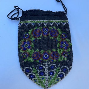 Antique / Victorian microbeaded drawstring purse