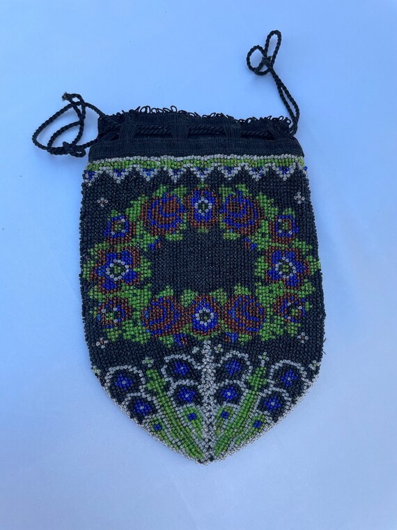 Antique / Victorian microbeaded drawstring purse - image 1
