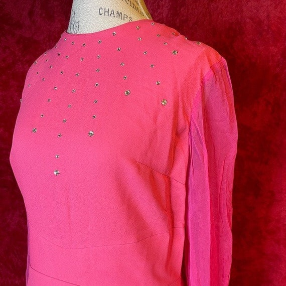 Vintage 50s hot pink rhinestone maxi gown - image 6