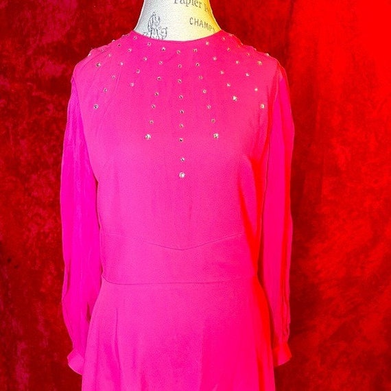 Vintage 50s hot pink rhinestone maxi gown - image 2