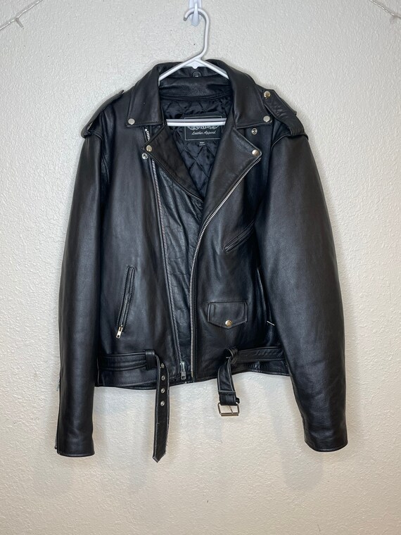 Unik 90s black leather moto motorcycle jacket - image 9