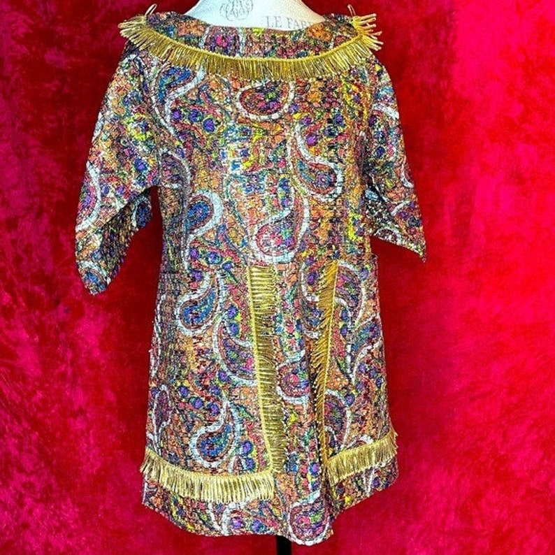 Vintage 60s sue storm psychedelic paisley metallic dress image 1