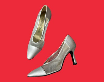 Yves Saint Laurent silver mesh vintage heels 5.5