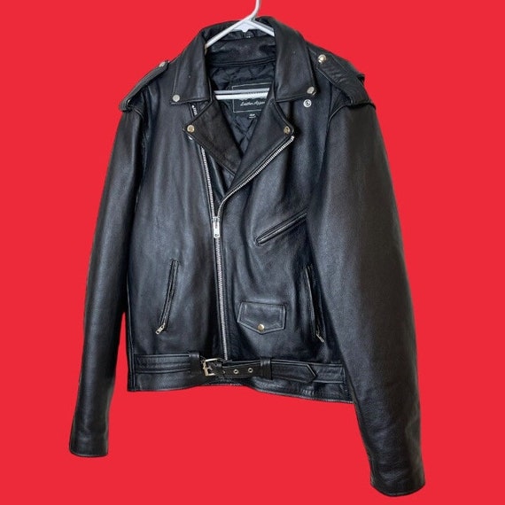 Unik 90s black leather moto motorcycle jacket - image 1