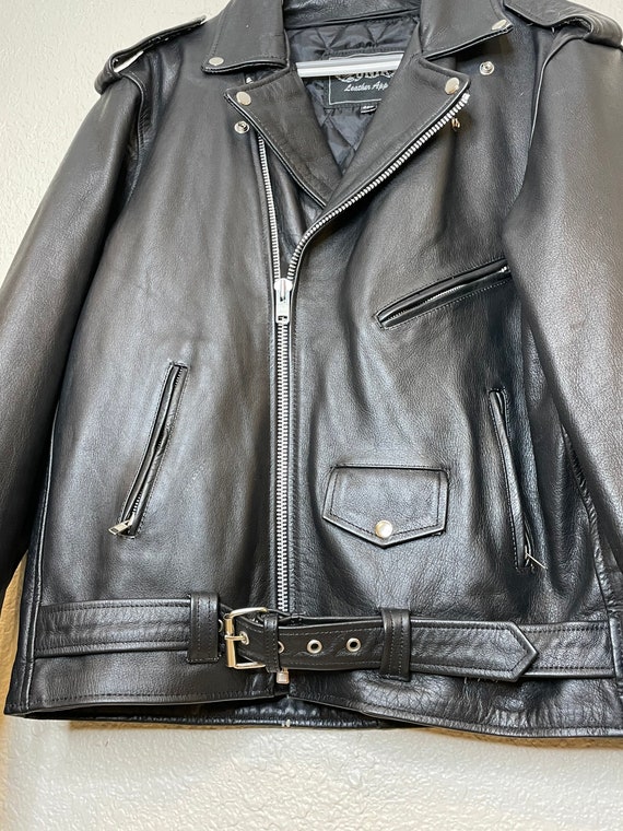 Unik 90s black leather moto motorcycle jacket - image 10