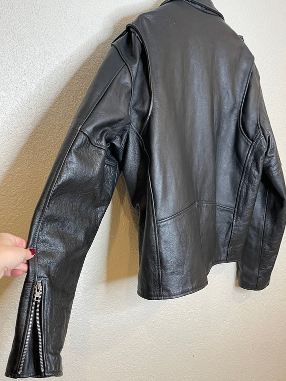 Unik 90s black leather moto motorcycle jacket - image 7