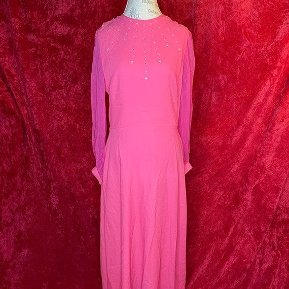 Vintage 50s hot pink rhinestone maxi gown - image 4