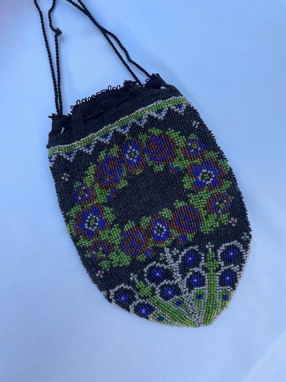 Antique / Victorian microbeaded drawstring purse - image 2