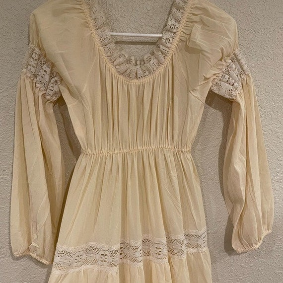 60s vintage nylon cream lace hippie maxi dress - image 7