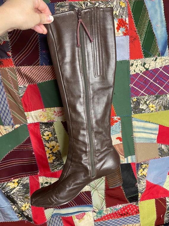 SELBY 70s brown leather tall gogo boots 7.5 - image 7