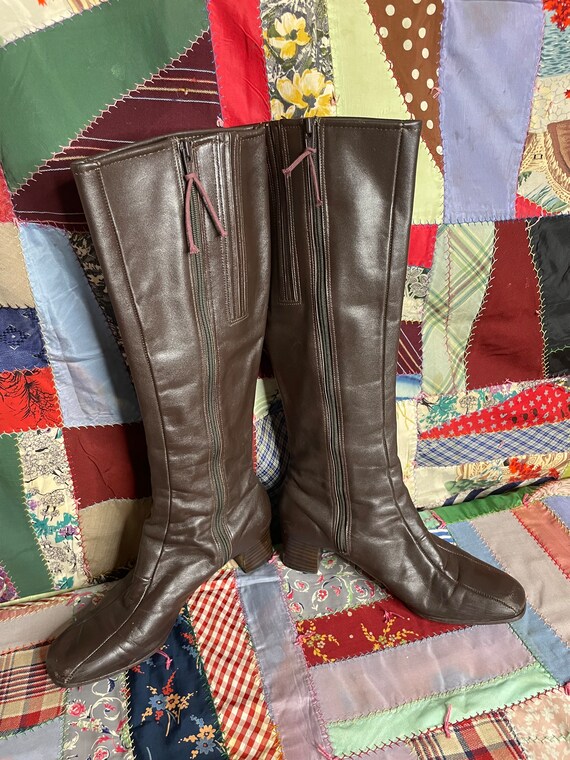 SELBY 70s brown leather tall gogo boots 7.5 - image 8