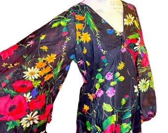 Vintage 1960s floral maxi dress maxi sleeve