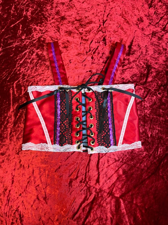 Handmade lace up corset red