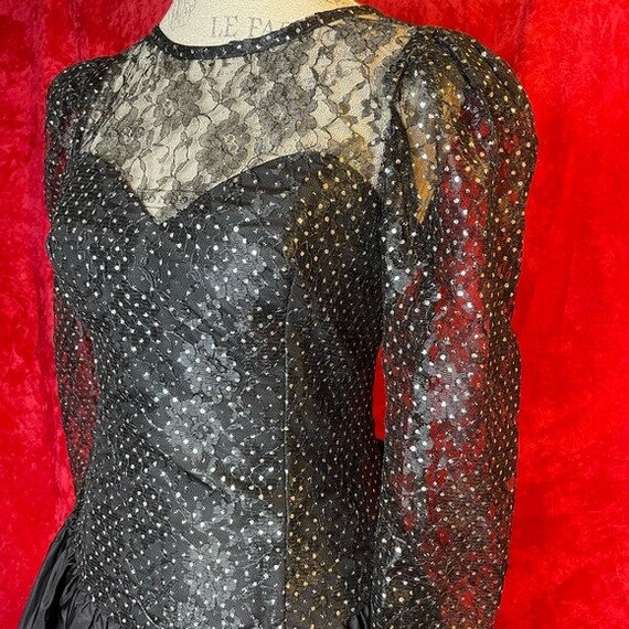 Vintage 80s black polka dot lace ruffle dress - image 4