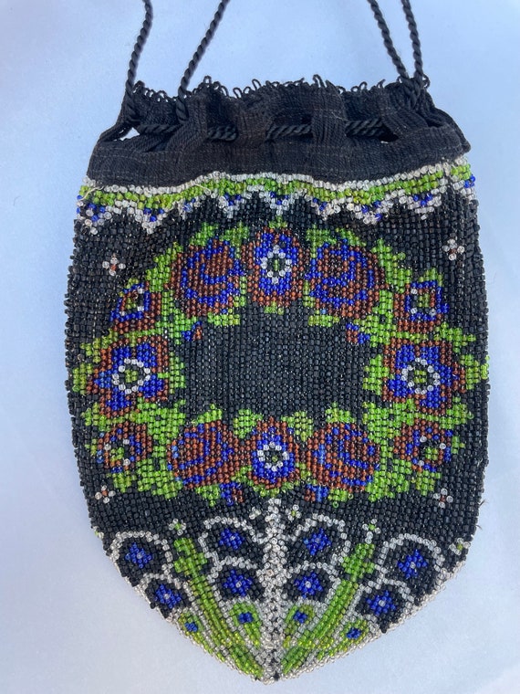 Antique / Victorian microbeaded drawstring purse - image 8