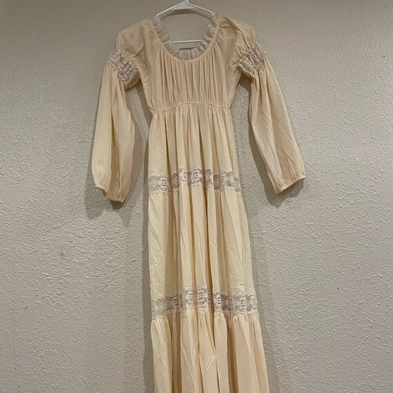 60s vintage nylon cream lace hippie maxi dress - image 4