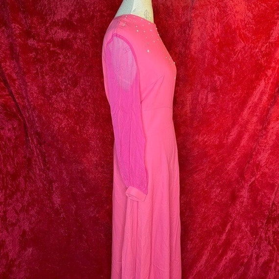 Vintage 50s hot pink rhinestone maxi gown - image 5