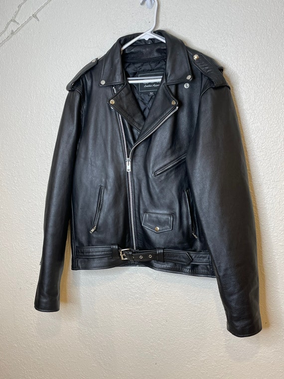 Unik 90s black leather moto motorcycle jacket - image 2