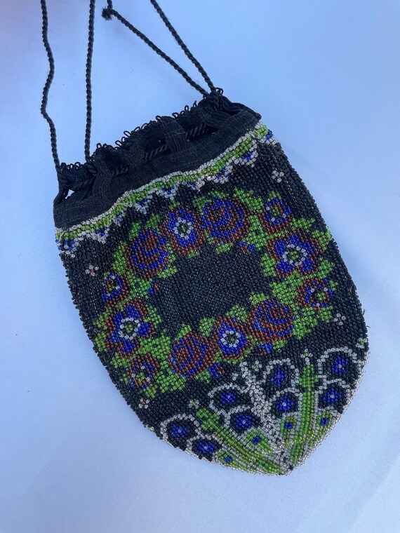 Antique / Victorian microbeaded drawstring purse - image 6