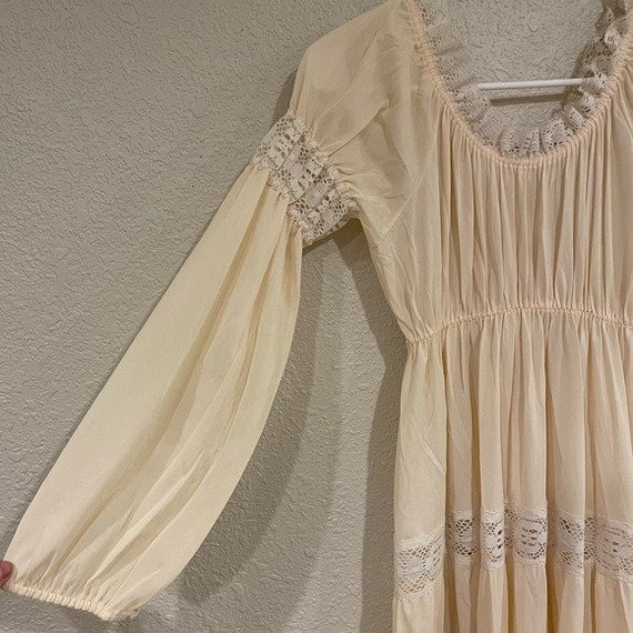 60s vintage nylon cream lace hippie maxi dress - image 3