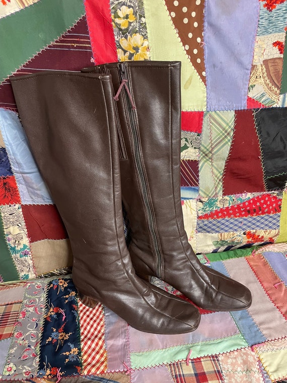 SELBY 70s brown leather tall gogo boots 7.5 - image 6