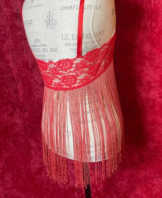 Vintage red fringe burlesque lingerie piece - image 6