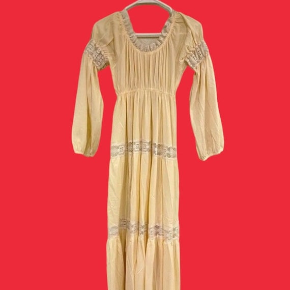 60s vintage nylon cream lace hippie maxi dress - image 1