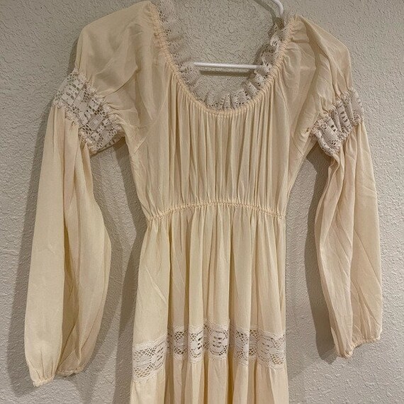 60s vintage nylon cream lace hippie maxi dress - image 8