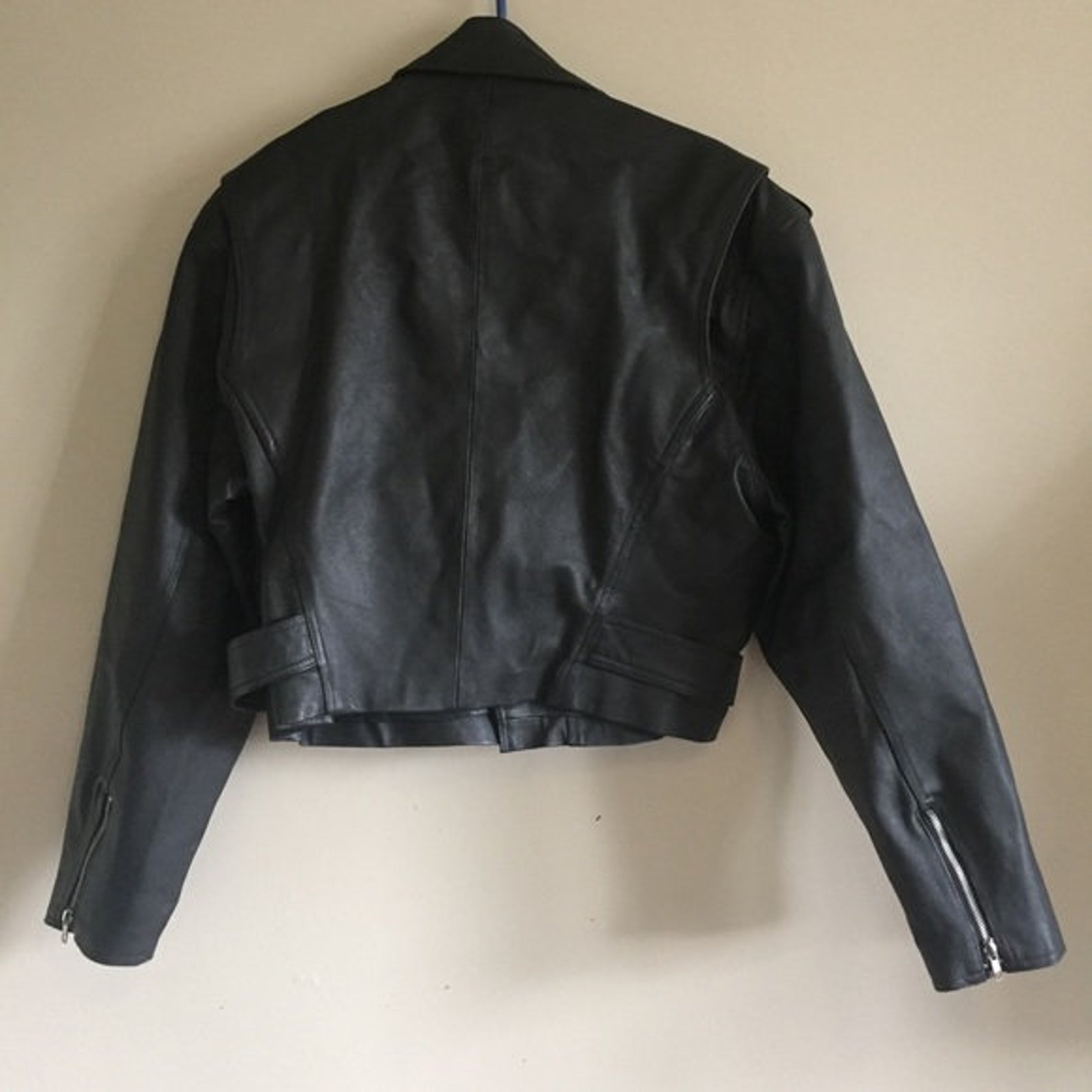 Wilsons leather black leather moto jacket L | Etsy