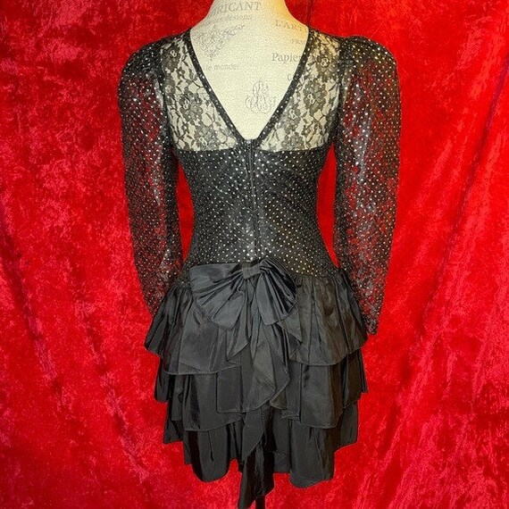 Vintage 80s black polka dot lace ruffle dress - image 3