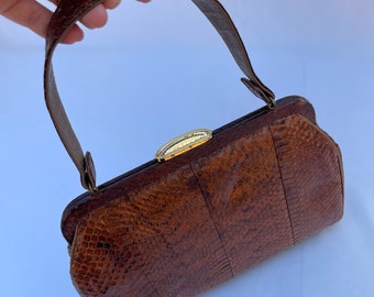 Vintage 1950s brown snakeskin handbag