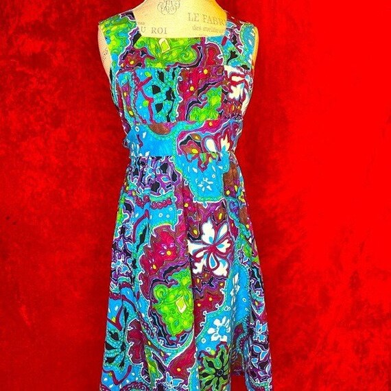 Vintage 60s trippy psychedelic floral midi dress - image 1