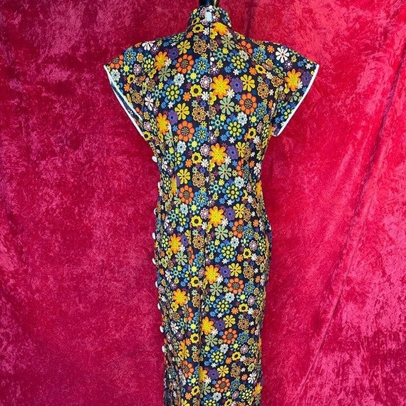 Vintage 60s corduroy floral cheongsam dress - image 9