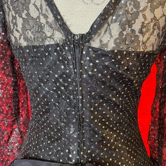 Vintage 80s black polka dot lace ruffle dress - image 6