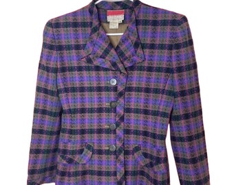 Vintage Oscar De La Renta purple tweed plaid blazer