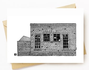 BellavanceInk Greeting Card With A Pen /& Ink Drawing Of Reid Supermarket Grocery In Charlottesville 5 x 7 Inches