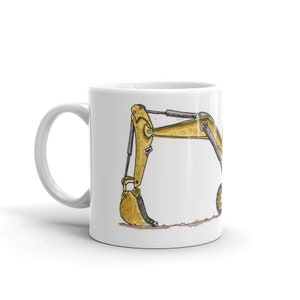 BellavanceInk: Coffee Mug With A Hand Drawn Pen & Ink Watercolor of A Construction Excavator