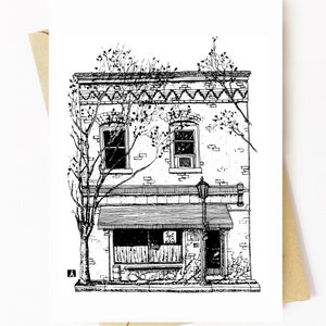 BellavanceInk: wenskaart met een pen - inkttekening van Continental Divide Restaurant in Charlottesville langs West Main St 5 x 7 inch