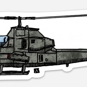 BellavanceInk: Vintage Cobra Attack Helicopter Vinyl Sticker Pen and Ink Illustration