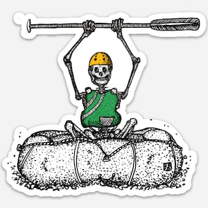 BellavanceInk: Skeleton White Water Rafting Down The Class 6 River Styx Vinyl Sticker Illustration