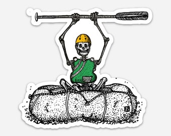 BellavanceInk: Skeleton White Water Rafting Down The Class 6 River Styx Vinyl Sticker Illustration